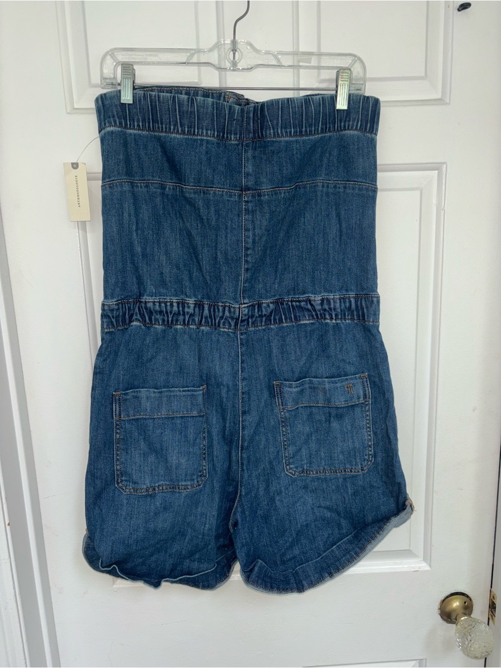 NWT retail $128 size M #Anthropologie. “Strapless Button-Front Denim Romper” - Picture 4 of 7